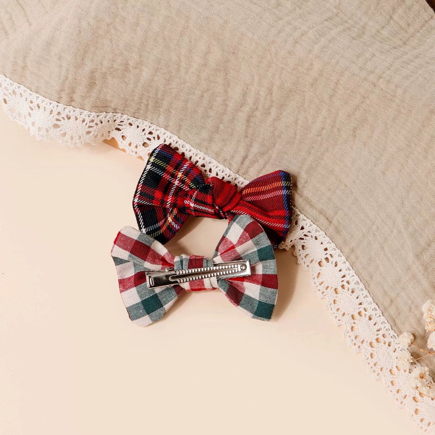 8PCS Knotted Bow Hair Clips for Baby Girls β Christmas Holiday Set