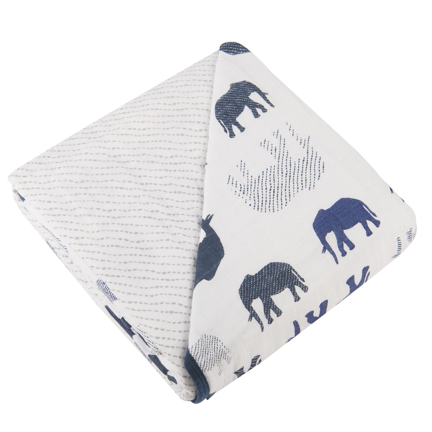 Blue Elephants and Spotted Wave Newcastle Cotton Muslin Blanket