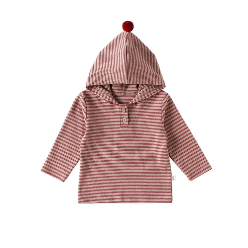 Striped Pattern Long Sleeve Hooded Top