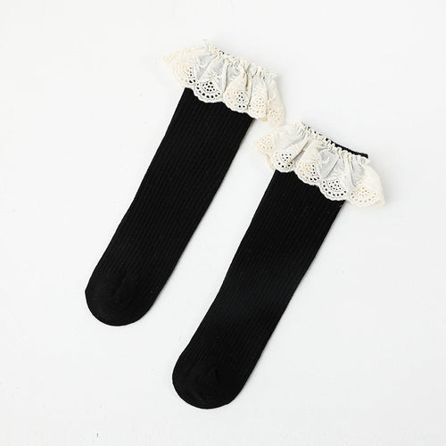 Solid Color Mesh Patched Design Princess Socks