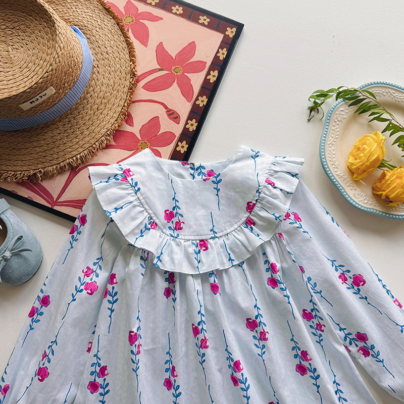 Floral Pattern Long Sleeve Crew Neck Dress