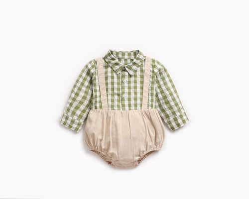 Plaid Lapel Bodysuit Onesie