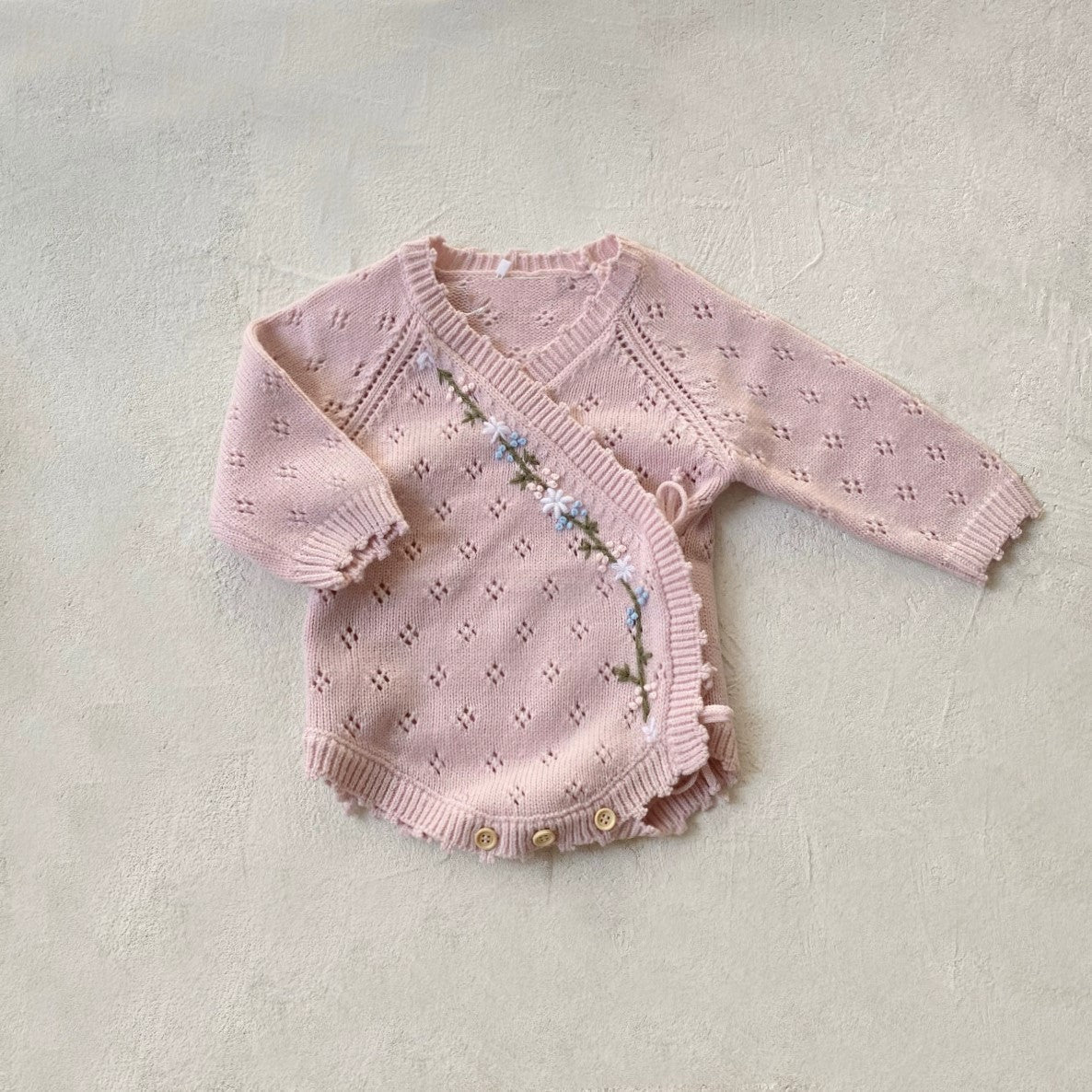 Pink Eyelet V-Neck Onesie