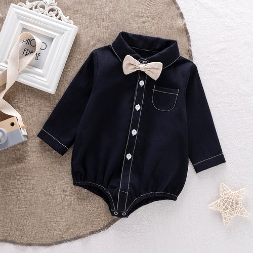Long Sleeve Single Breasted Turn-Down Collar Onesie