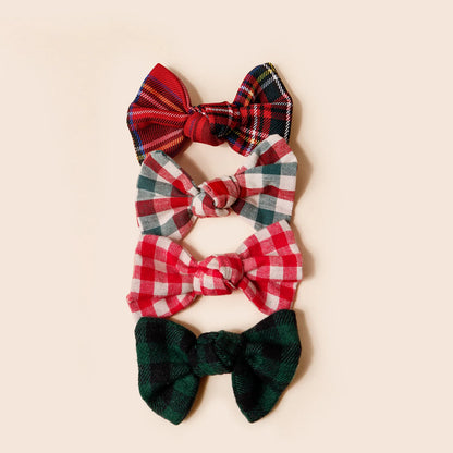 8PCS Knotted Bow Hair Clips for Baby Girls – Christmas Holiday Set