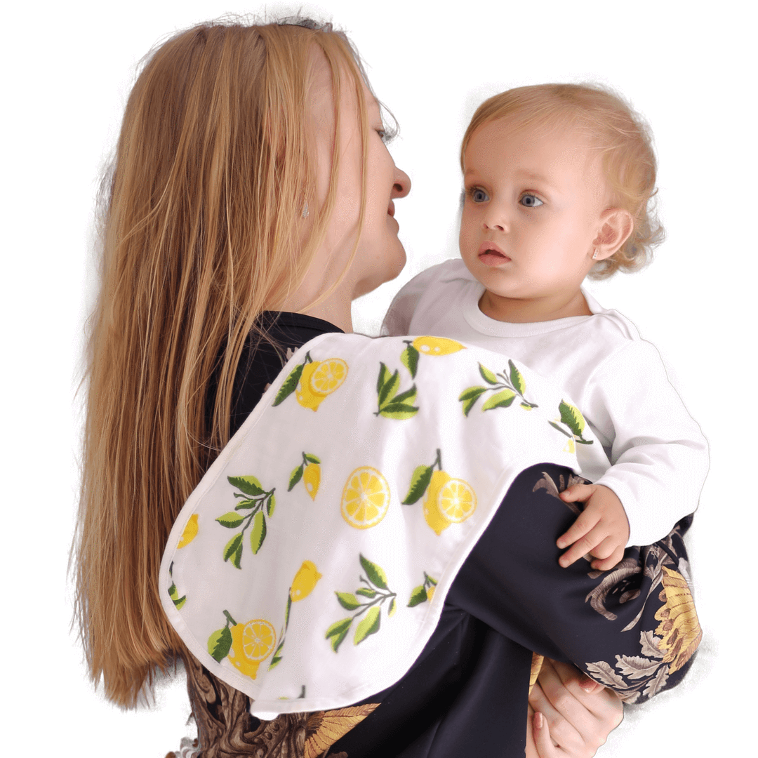 Muslin 3-in-1 Burp Cloths Bibs Pacifier Ties, Set of 2