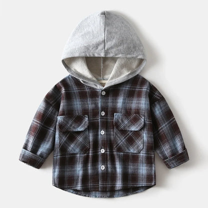 Kids Hooded Plaid Shirt – Long Sleeve Button-Up Jacket