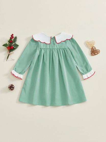 Christmas Plaid Dress – Candy Cane Embroidery & Doll Collar