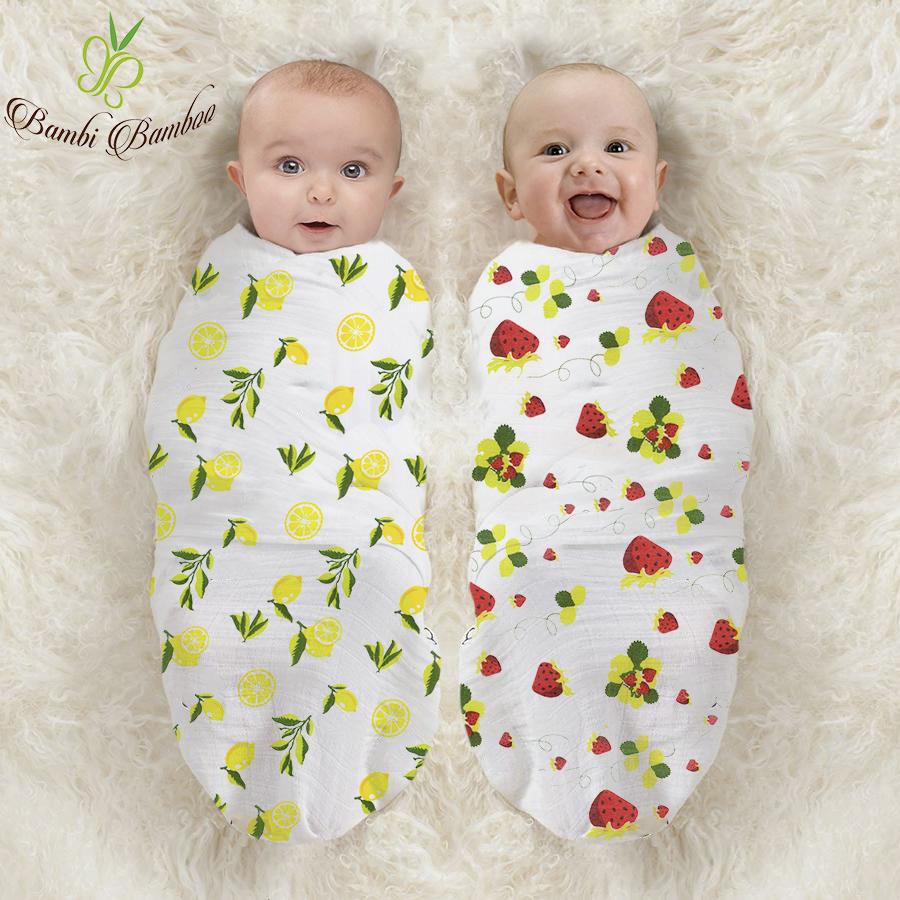 Muslin Swaddle Blanket Set of 2, Lemon and Strawberry Prints