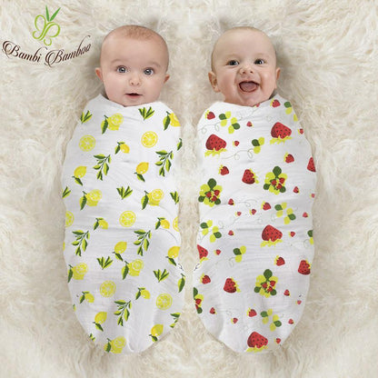 Muslin Swaddle Blanket Set of 2, Lemon and Strawberry Prints