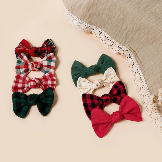 8PCS Knotted Bow Hair Clips for Baby Girls – Christmas Holiday Set