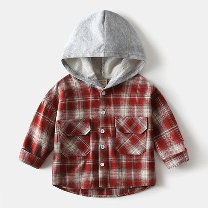 Kids Hooded Plaid Shirt – Long Sleeve Button-Up Jacket