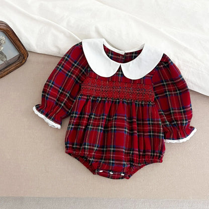 Girls Matching Christmas Outfits – Plaid Cotton Dress & Romper Set