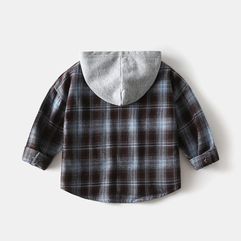 Kids Hooded Plaid Shirt – Long Sleeve Button-Up Jacket