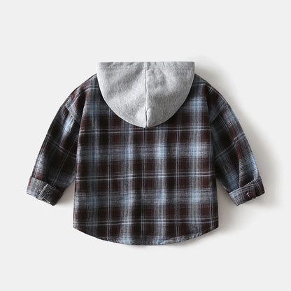 Kids Hooded Plaid Shirt – Long Sleeve Button-Up Jacket