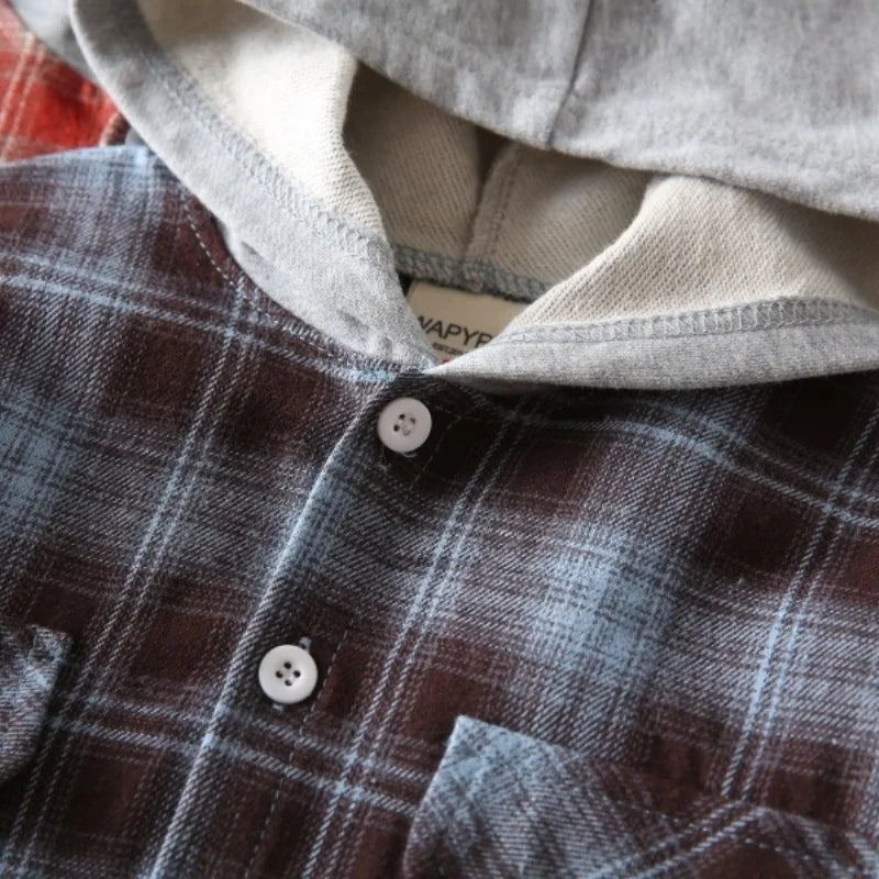 Kids Hooded Plaid Shirt – Long Sleeve Button-Up Jacket