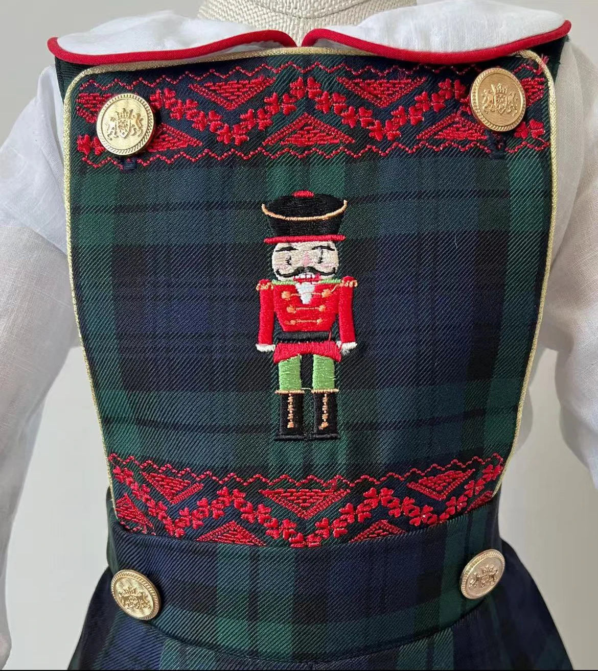 Baby Boy Nutcracker Embroidered Green Plaid Outfit
