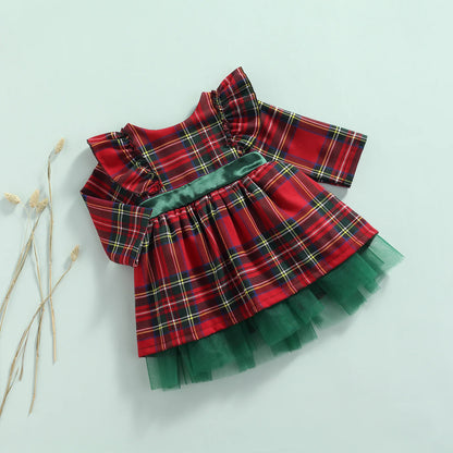 Christmas Big Bow Plaid Princess Dress