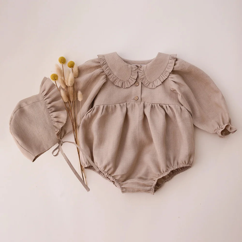 Linen Long Sleeves Romper & Hat