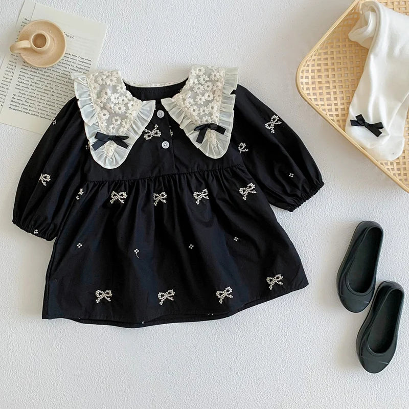 Butterfly-Bows Pattern Long Sleeve Dress