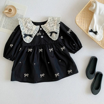 Butterfly-Bows Pattern Long Sleeve Dress