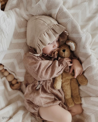 Linen Long Sleeves Romper & Hat