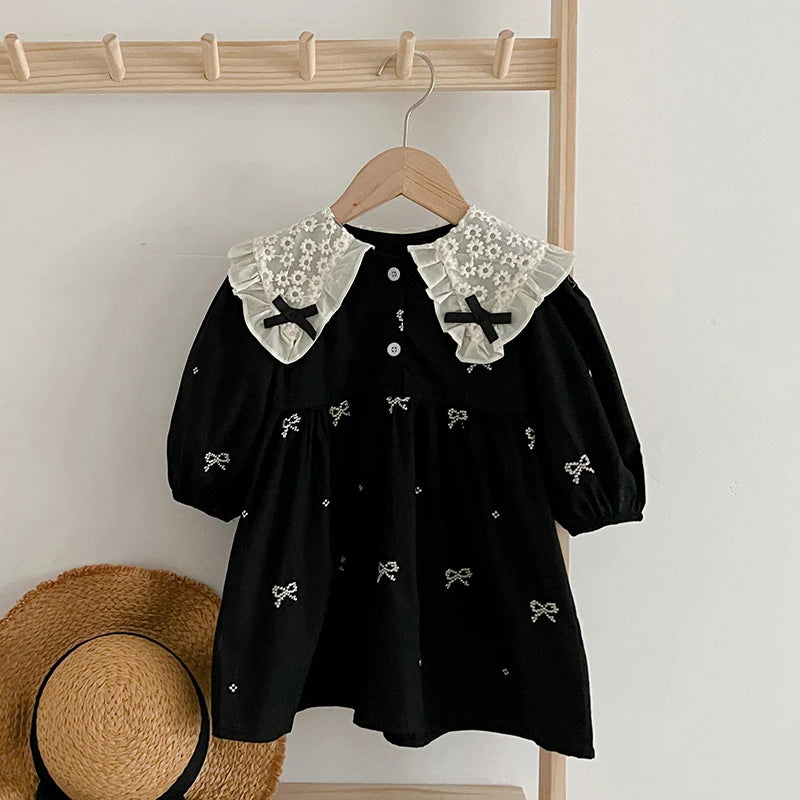 Butterfly-Bows Pattern Long Sleeve Dress