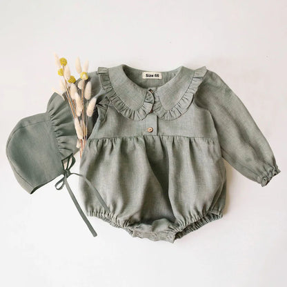 Linen Long Sleeves Romper & Hat
