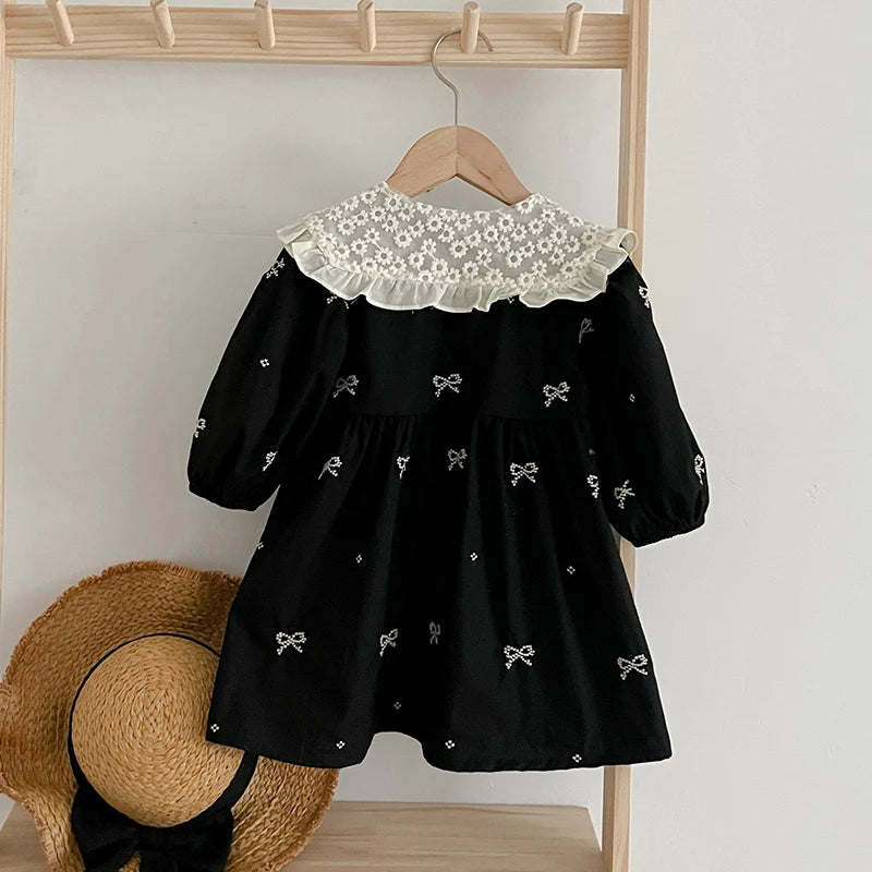 Butterfly-Bows Pattern Long Sleeve Dress