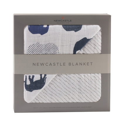 Blue Elephants and Spotted Wave Newcastle Cotton Muslin Blanket