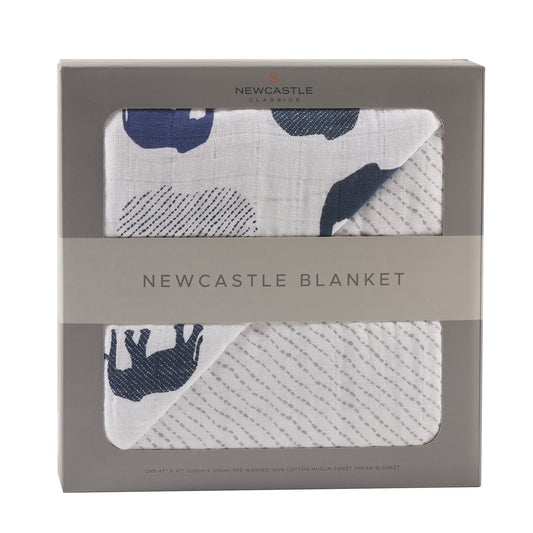 Blue Elephants and Spotted Wave Newcastle Cotton Muslin Blanket