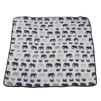 Blue Elephants and Spotted Wave Newcastle Cotton Muslin Blanket