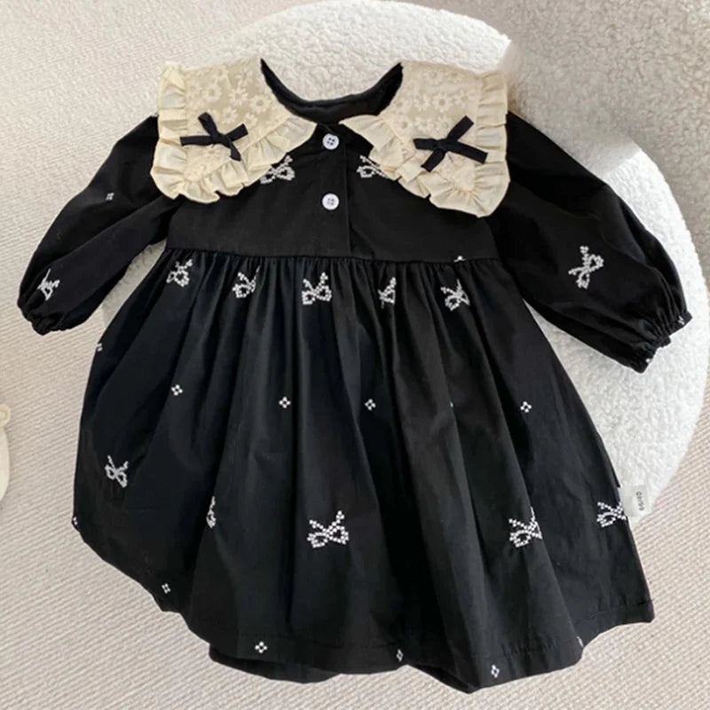 Butterfly-Bows Pattern Long Sleeve Dress