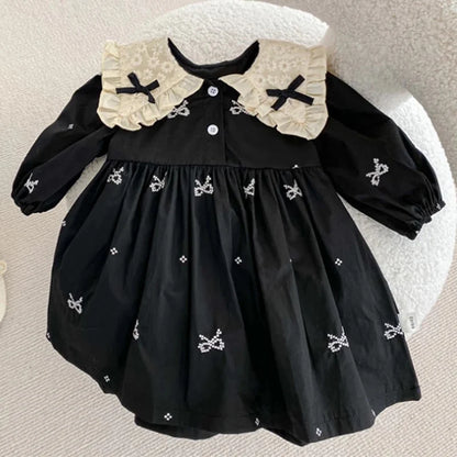 Butterfly-Bows Pattern Long Sleeve Dress