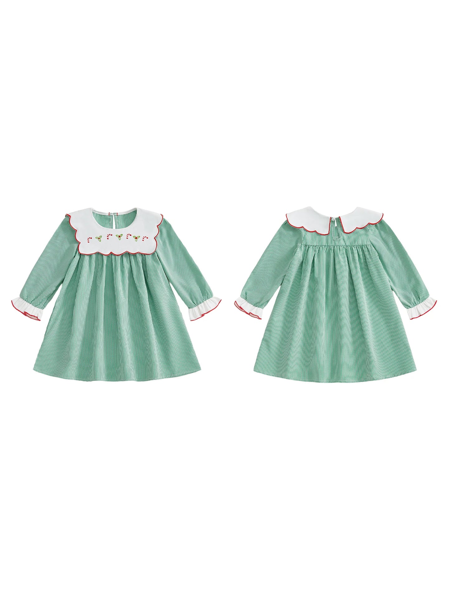Christmas Plaid Dress – Candy Cane Embroidery & Doll Collar