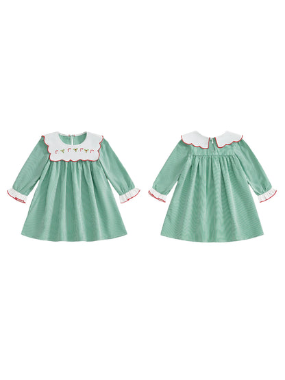 Christmas Plaid Dress – Candy Cane Embroidery & Doll Collar