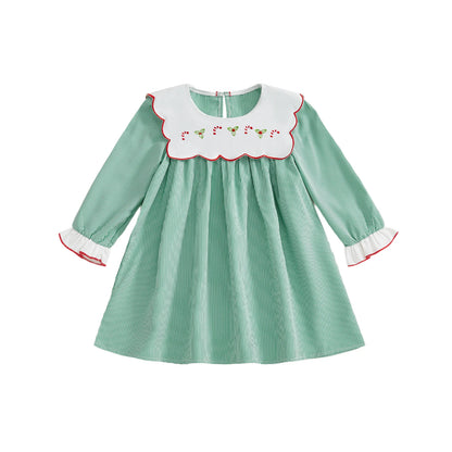 Christmas Plaid Dress – Candy Cane Embroidery & Doll Collar