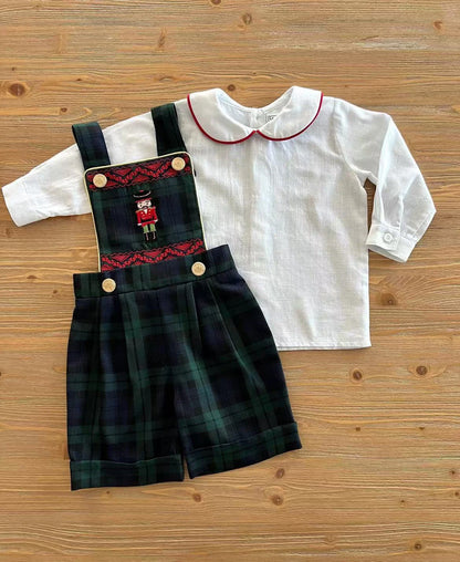 Baby Boy Nutcracker Embroidered Green Plaid Outfit