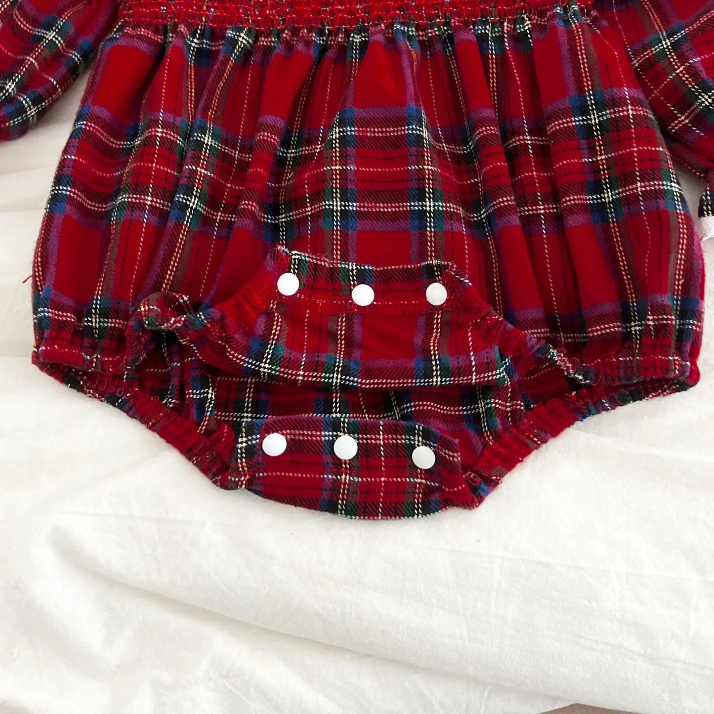 Girls Matching Christmas Outfits – Plaid Cotton Dress & Romper Set
