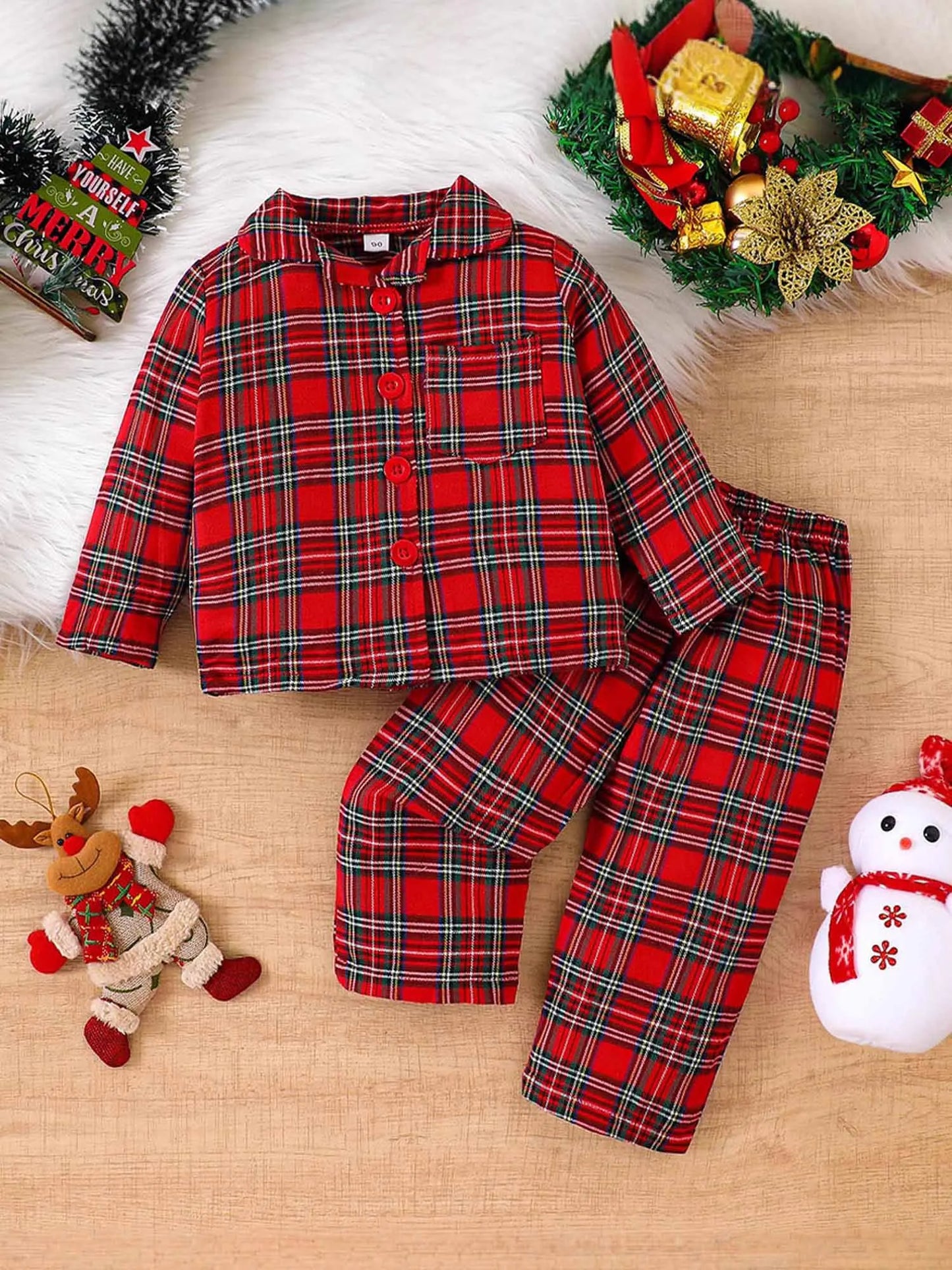Christmas Plaid Pajama Set – Long Sleeve Button Top + Pants