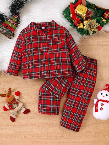 Christmas Plaid Pajama Set – Long Sleeve Button Top + Pants