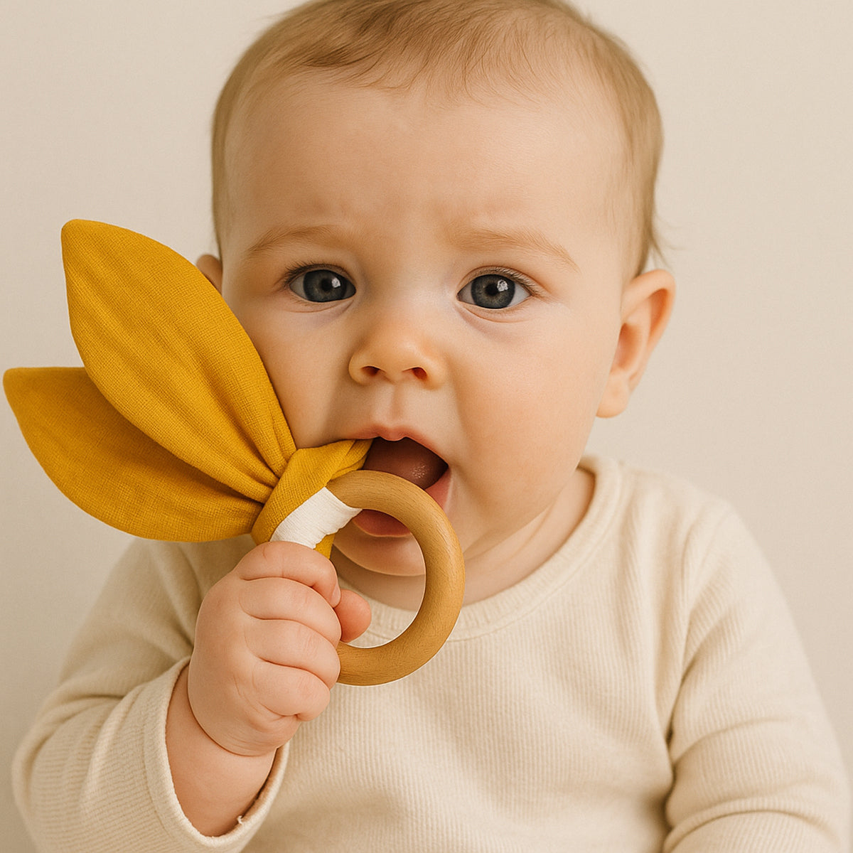 Organic Cotton Teething Ring - Honey