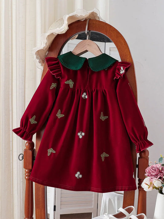 Vestido Aterciopelado para Niña con Bordado Floral