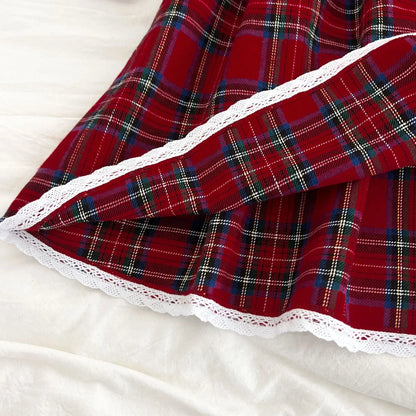 Girls Matching Christmas Outfits – Plaid Cotton Dress & Romper Set