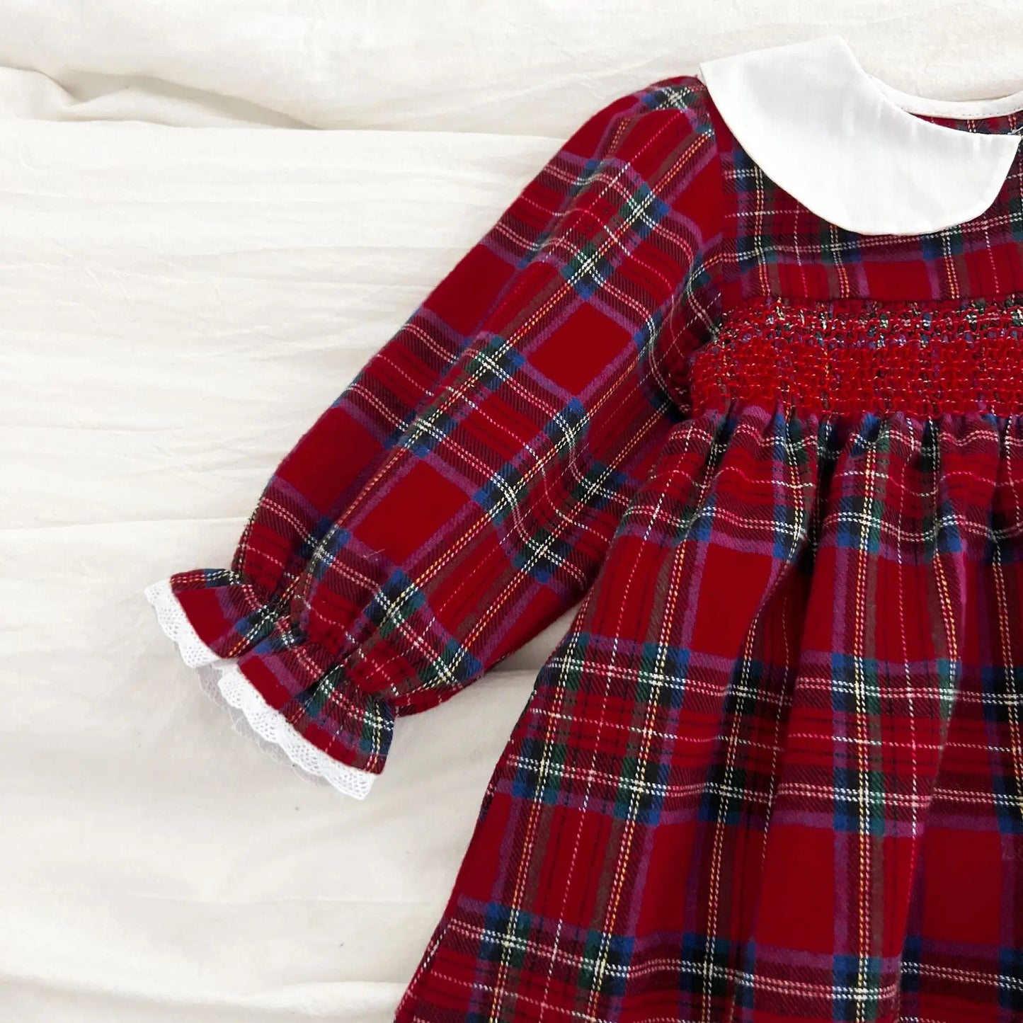 Girls Matching Christmas Outfits – Plaid Cotton Dress & Romper Set