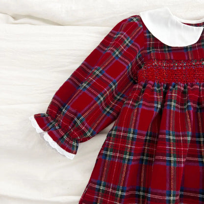 Girls Matching Christmas Outfits – Plaid Cotton Dress & Romper Set