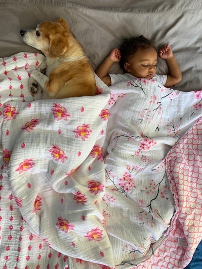 Organic Cotton Muslin Blanket - Lotus