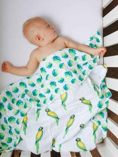 Organic Cotton Muslin Blanket - Parrots