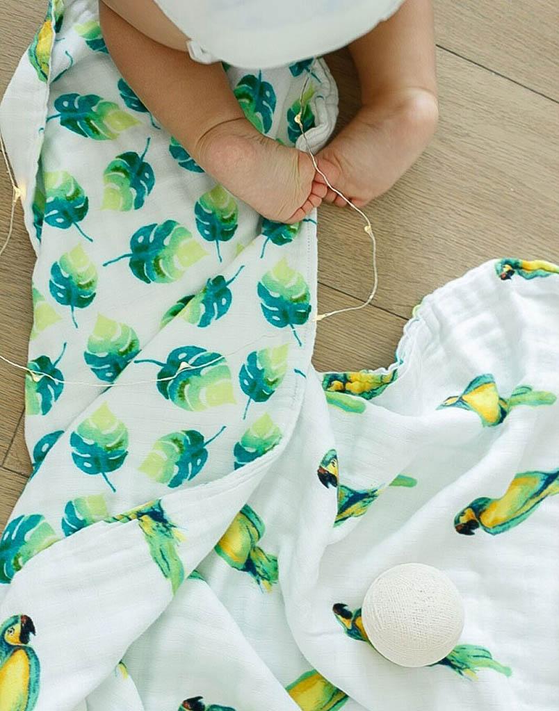 Organic Cotton Muslin Blanket - Parrots