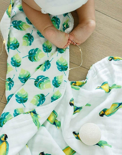 Organic Cotton Muslin Blanket - Parrots